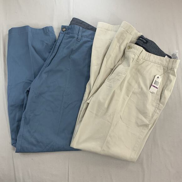 NWT Nautica Pants Men Size 38 x 32 Deck Stretch Chinos Flat Cotton Blend - Picture 1 of 12